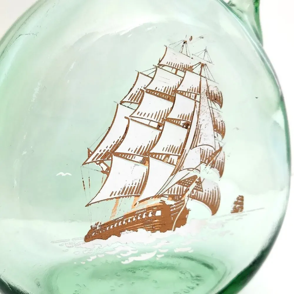 Vintage MCM Old Fitzgerald Green Glass Flagship Decanter Bottle | 1960s Barware
